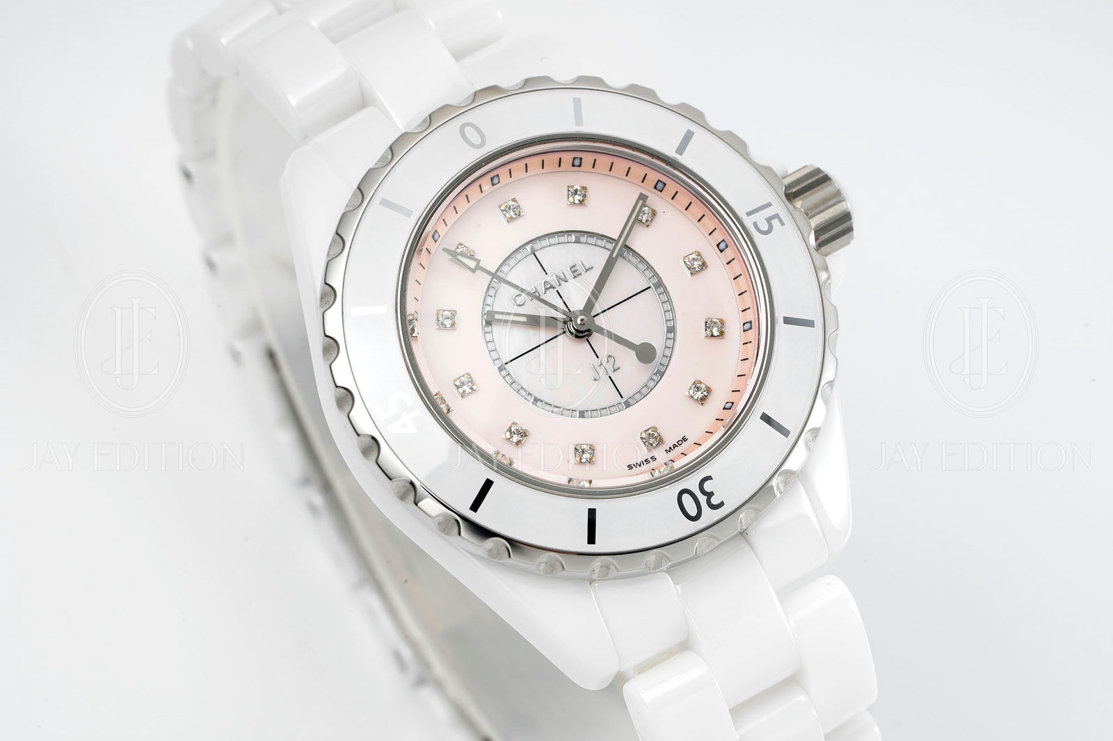 C J12 워치 33mm 핑크 다이아 인디케이터 쿼츠