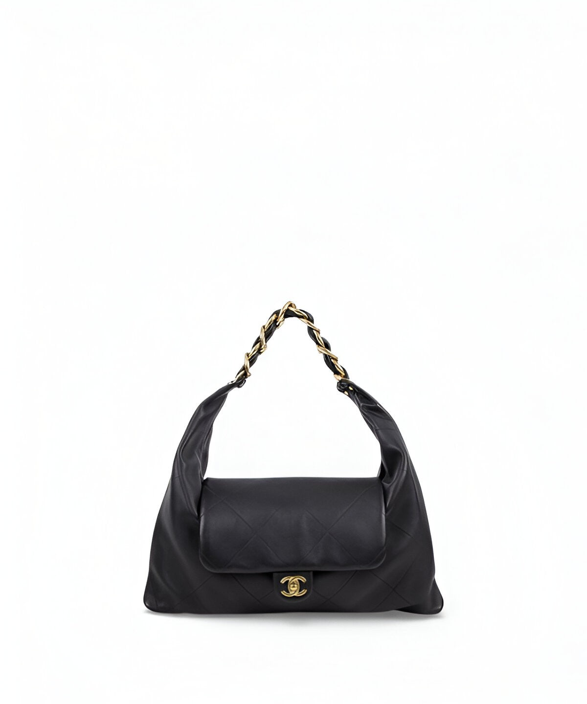 Chanel 25K Maxi Hobo Bag 블랙 램스킨 골드 체인 숄더백