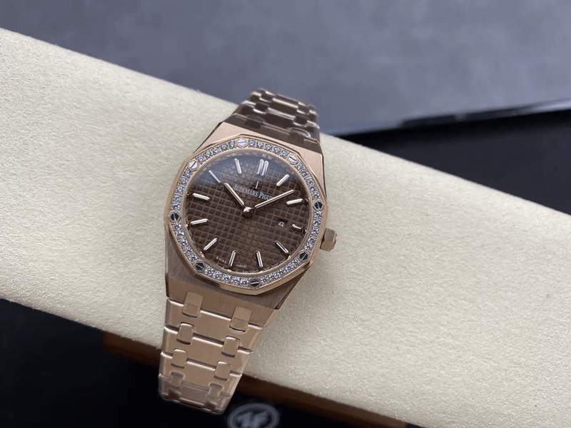 데마피게 로얄오크 67651 초코판 로즈골드 금통 다이아세팅 (33mm,쿼츠)