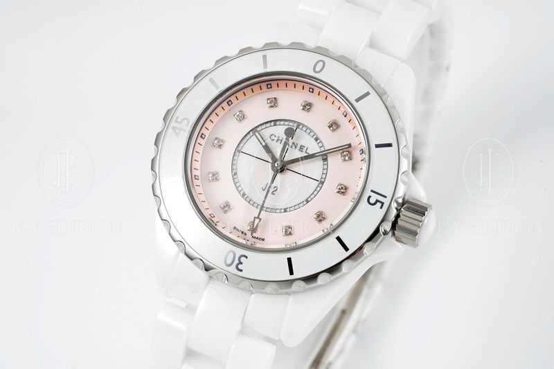 C J12 워치 33mm 핑크 다이아 인디케이터 쿼츠
