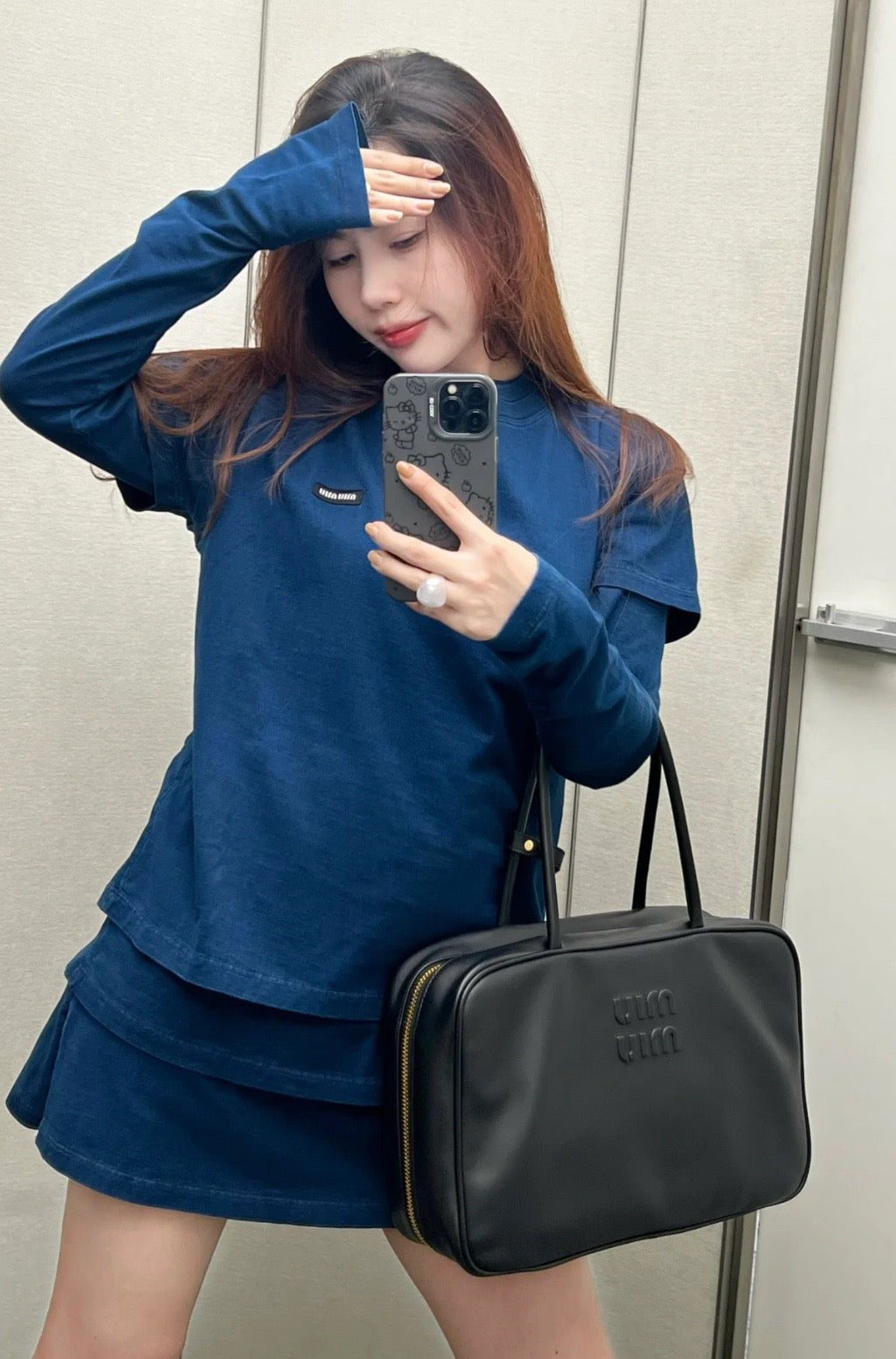 미우미우 가죽 보 백 라지 (블랙)