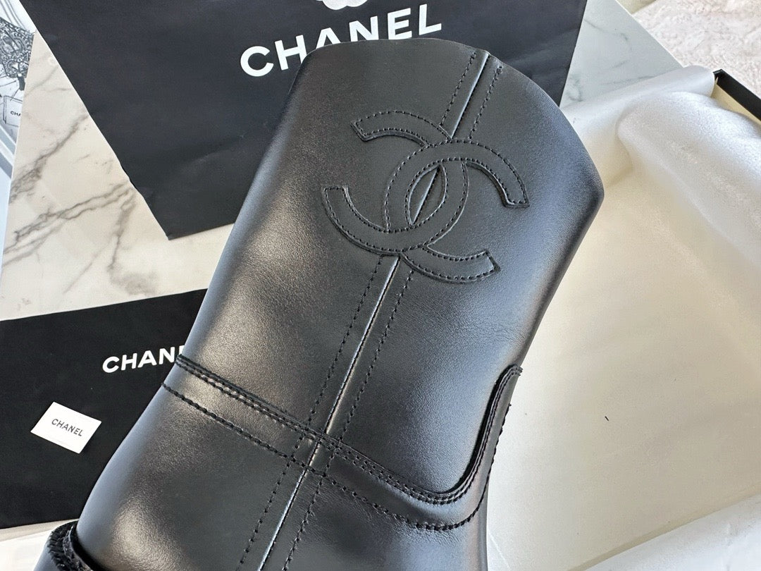 C 레더 미들 부츠