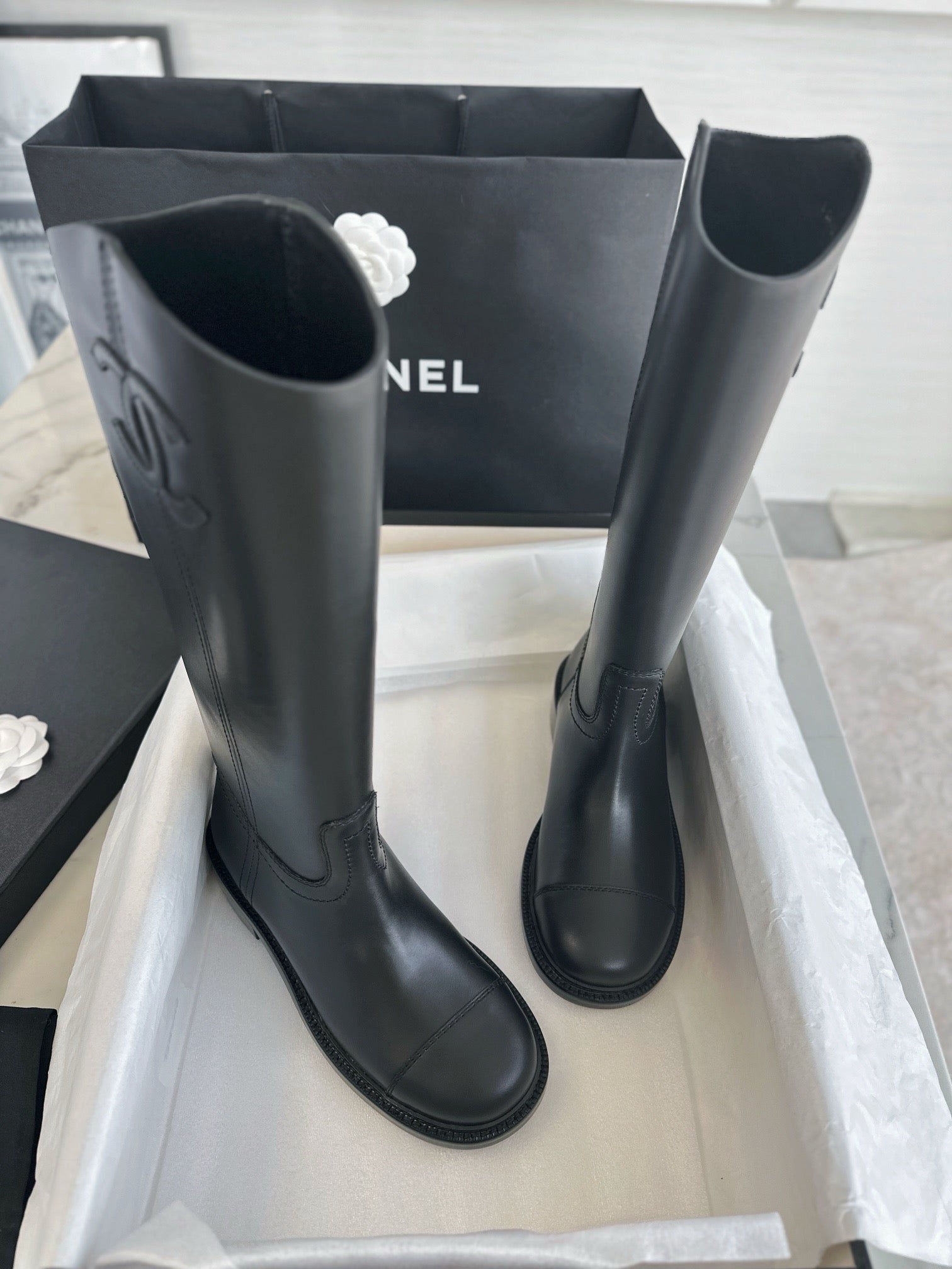 C 레더 하이 부츠