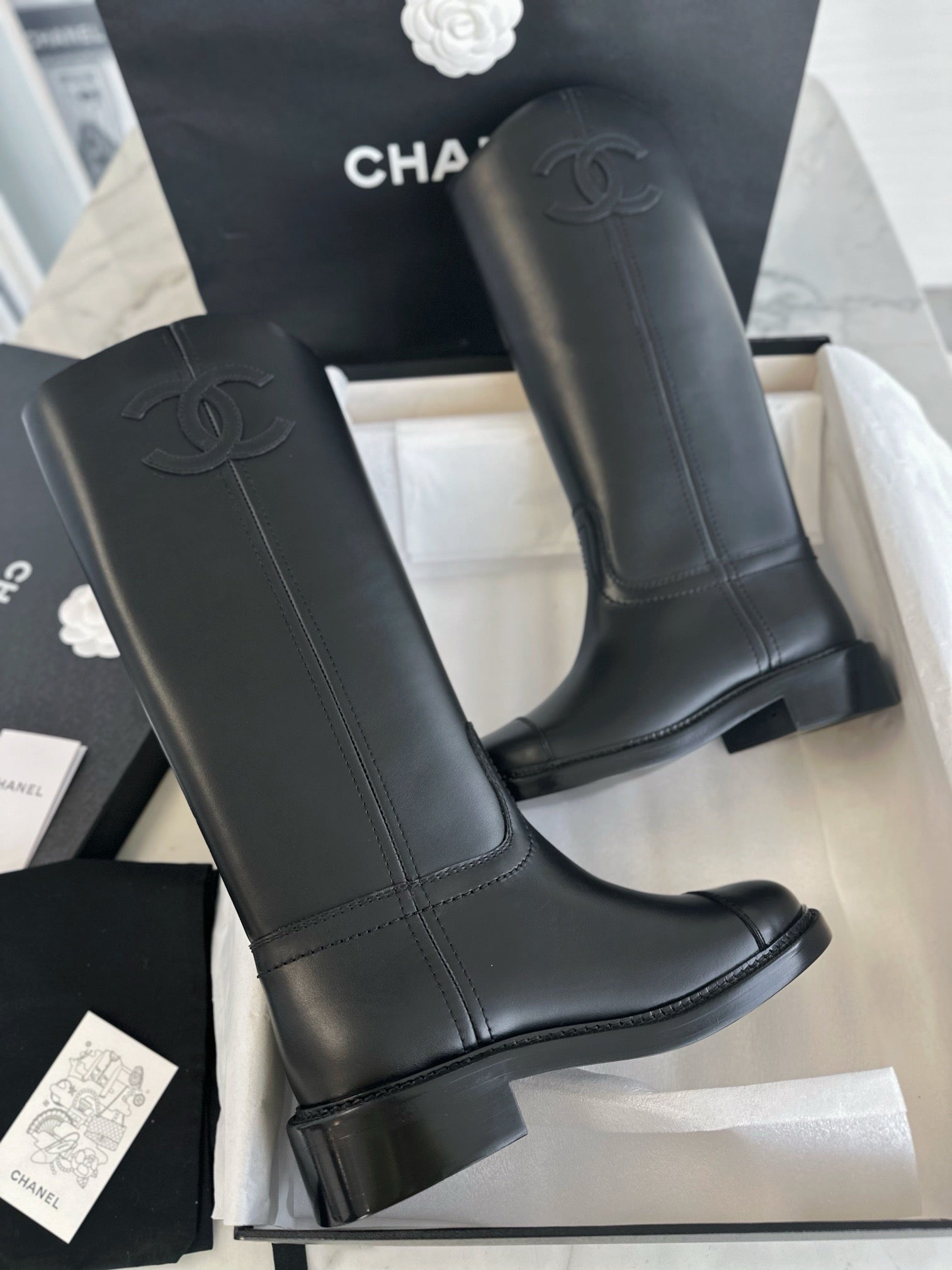 C 레더 하이 부츠