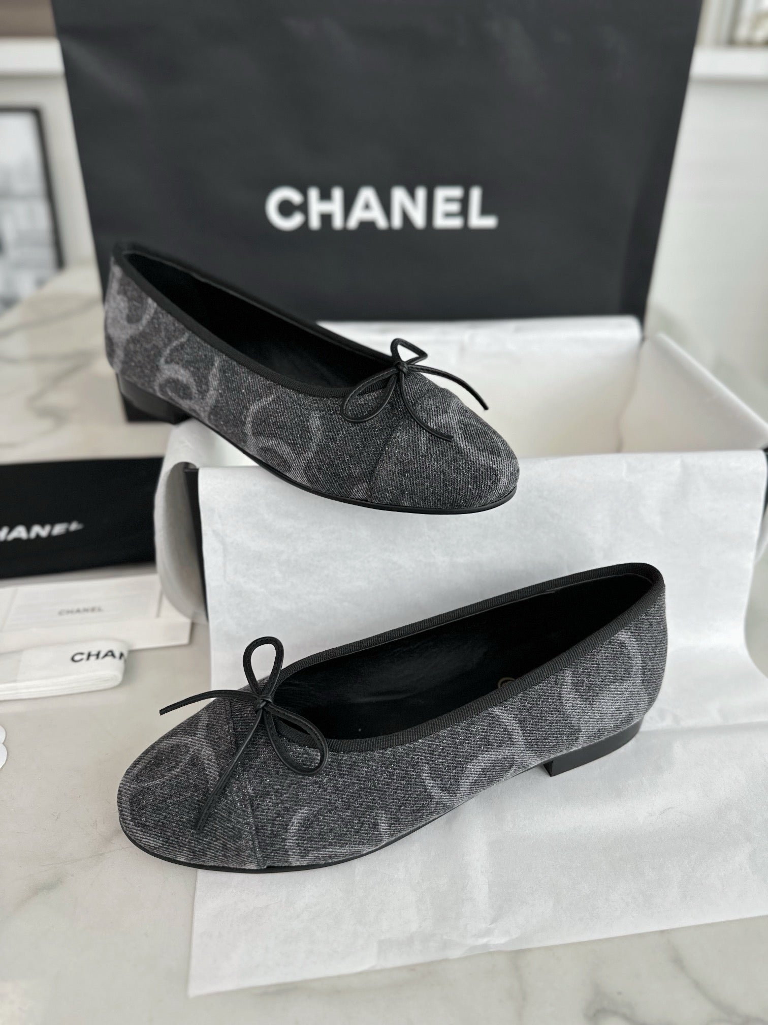 C 데님 발레리나 플랫