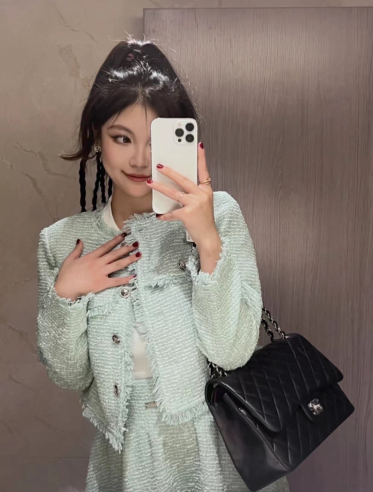 C 클래식 플랩백 램스킨 라지
