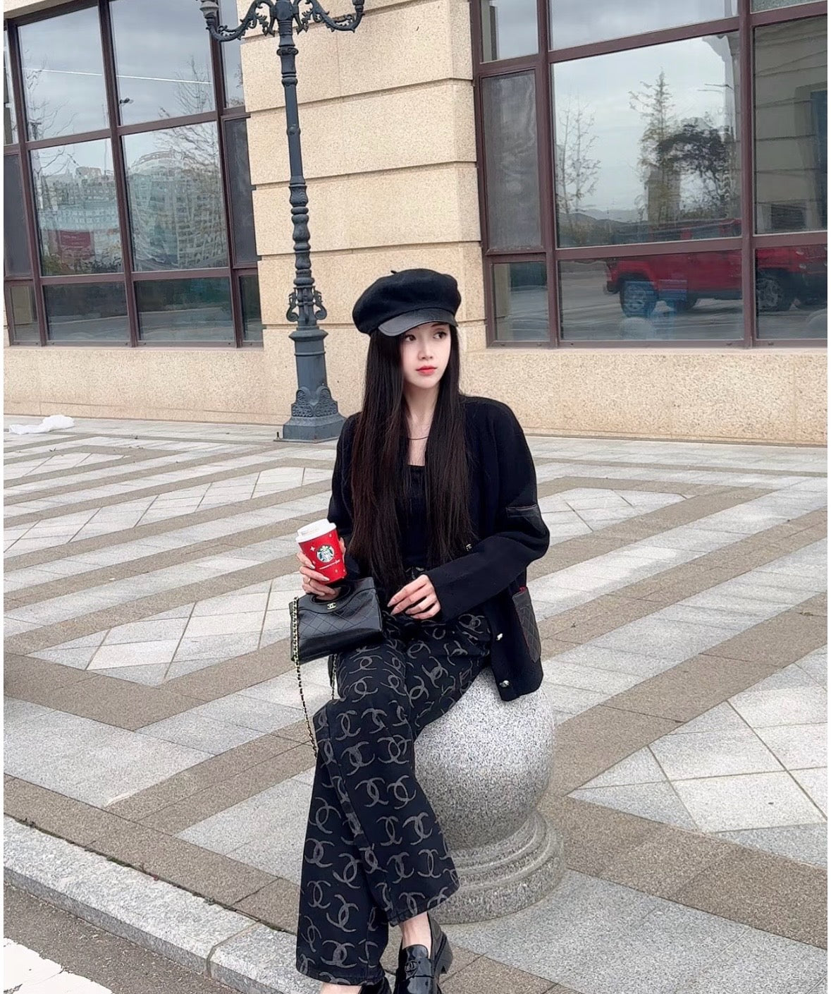 C CC 로고 샤이니 하트 로퍼