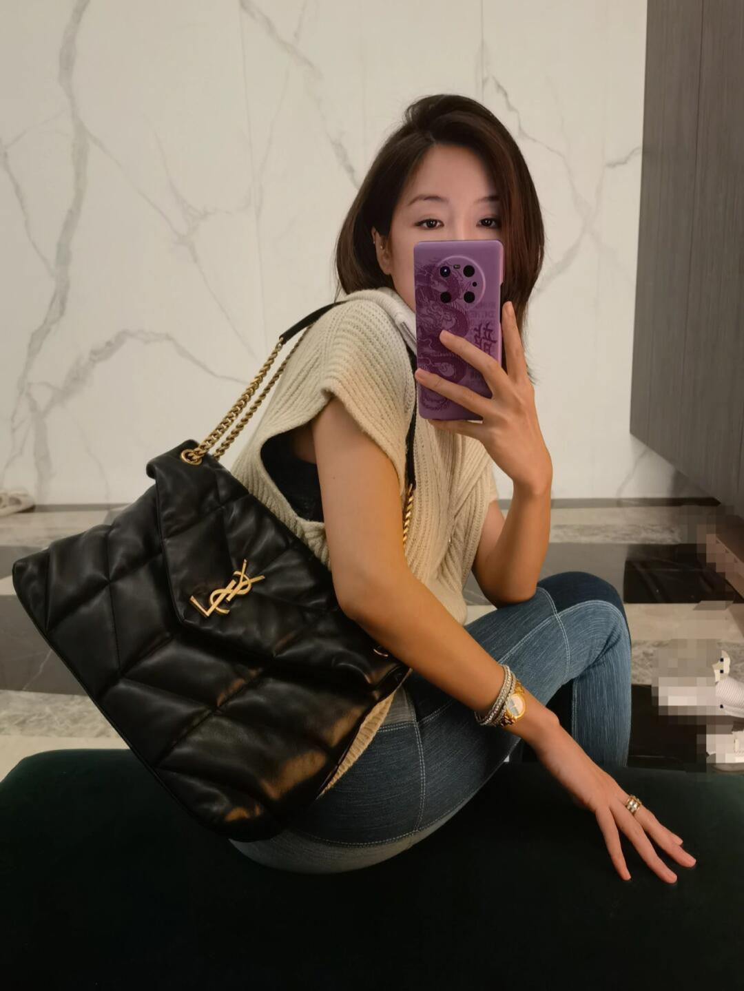 생로랑 루루 푸퍼백 미디움(금장)