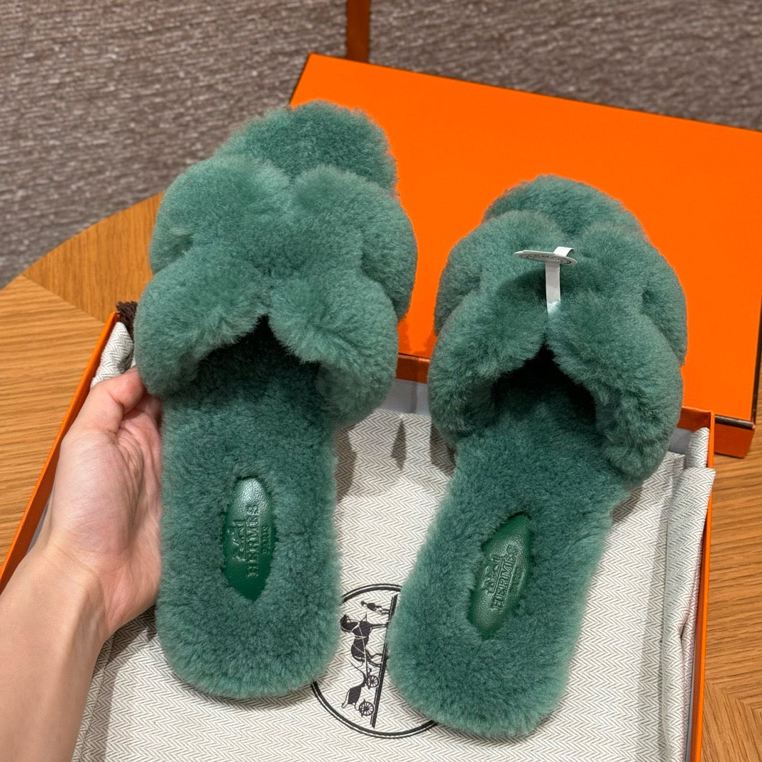 에르메스 Oran 오란 슬리퍼  시어링 (그린)