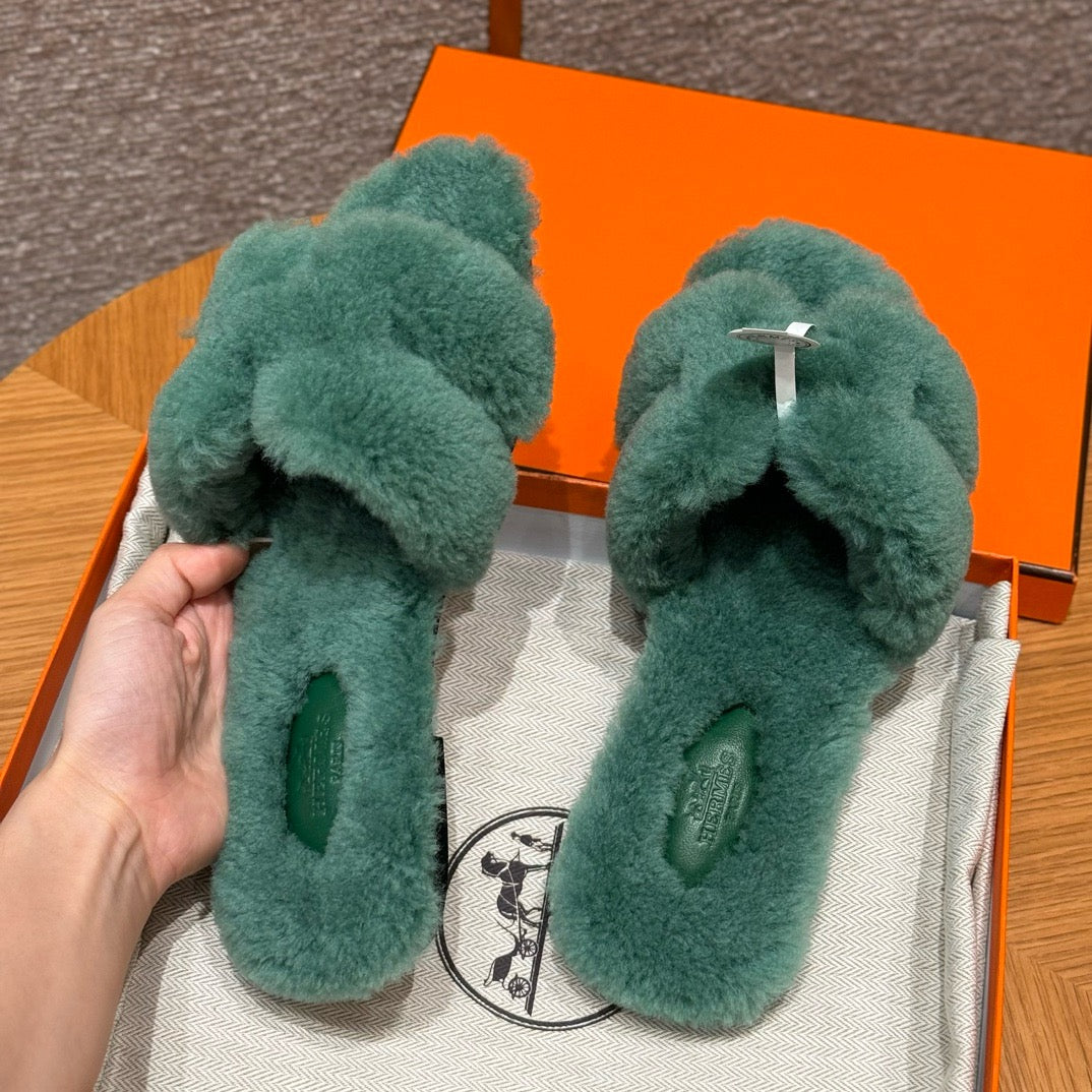 에르메스 Oran 오란 슬리퍼  시어링 (그린)