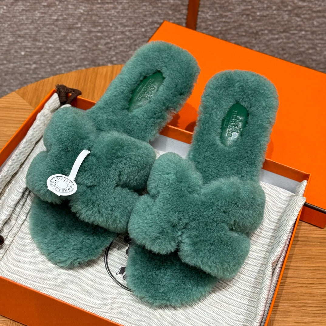 에르메스 Oran 오란 슬리퍼  시어링 (그린)