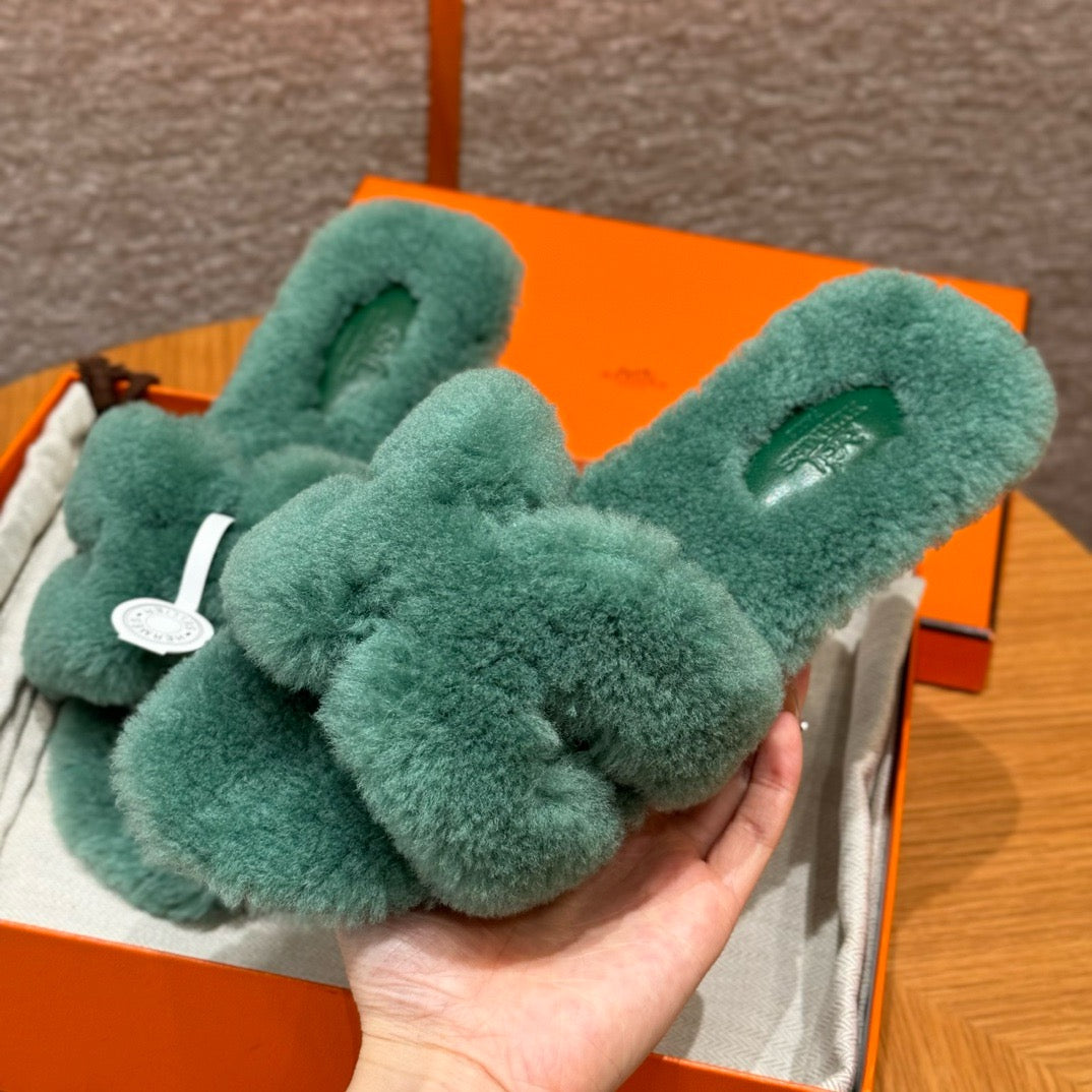 에르메스 Oran 오란 슬리퍼  시어링 (그린)