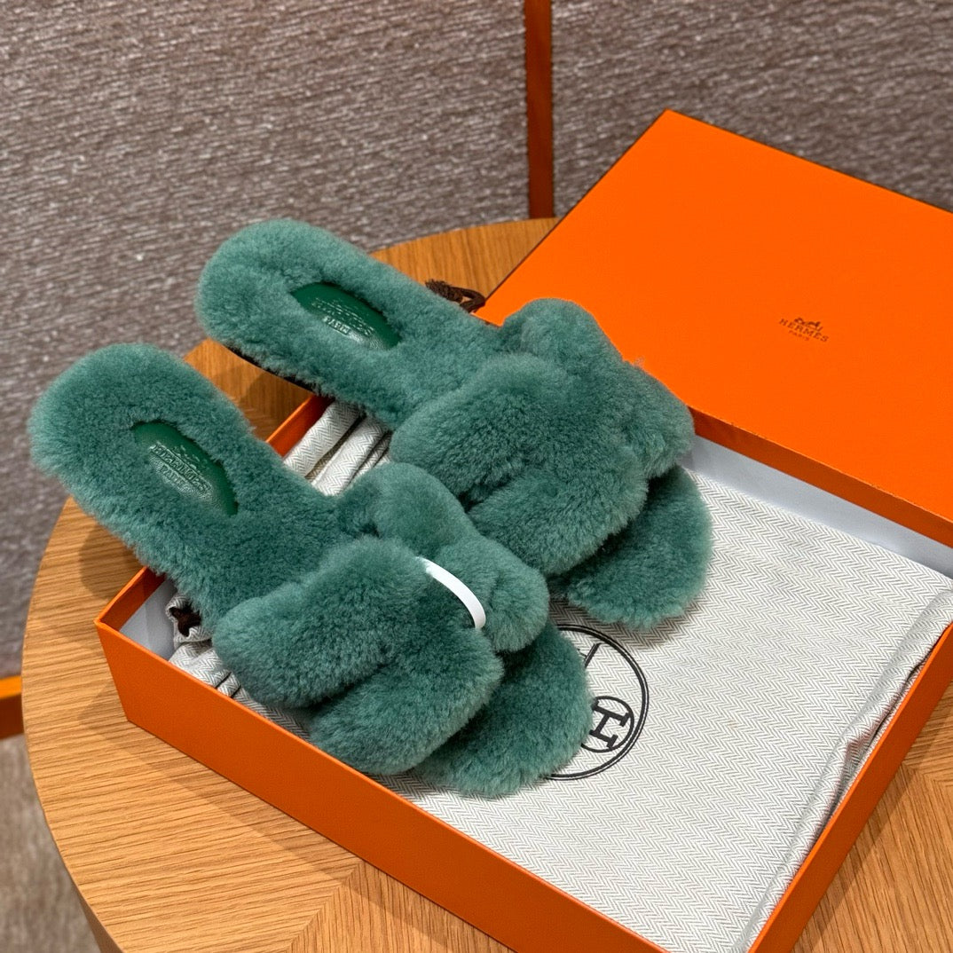 에르메스 Oran 오란 슬리퍼  시어링 (그린)
