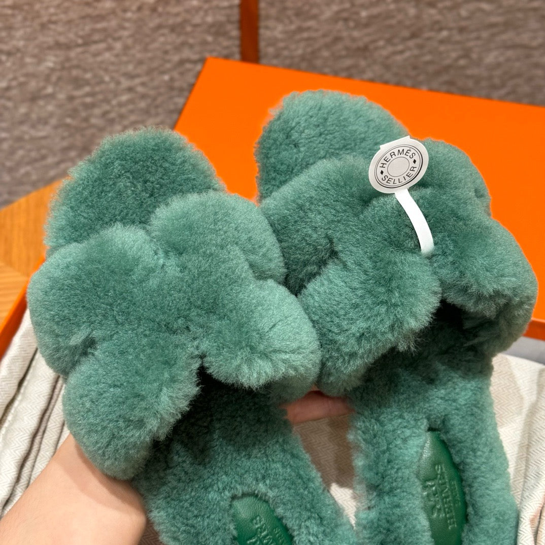 에르메스 Oran 오란 슬리퍼  시어링 (그린)