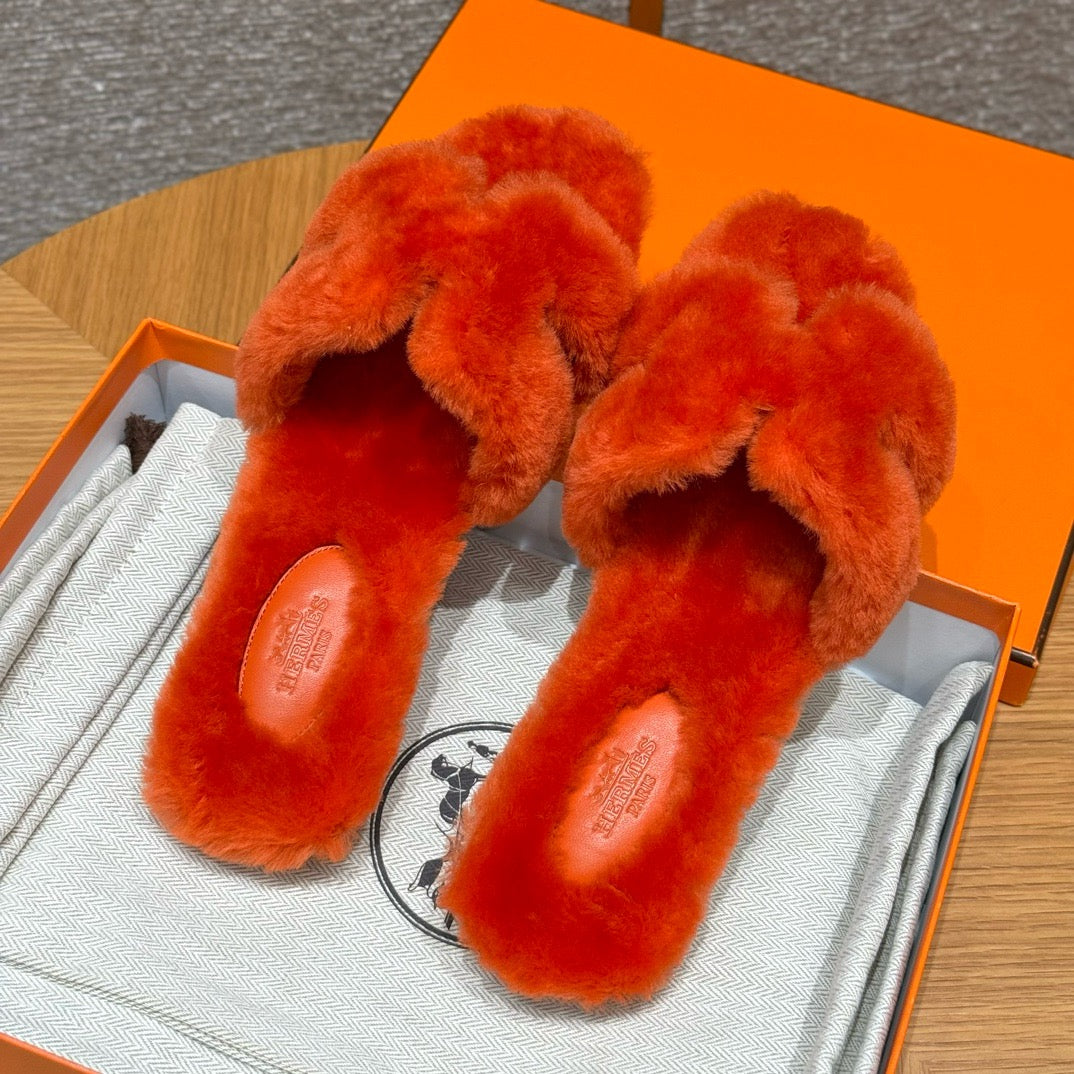에르메스 Oran 오란 슬리퍼  시어링 (레드)