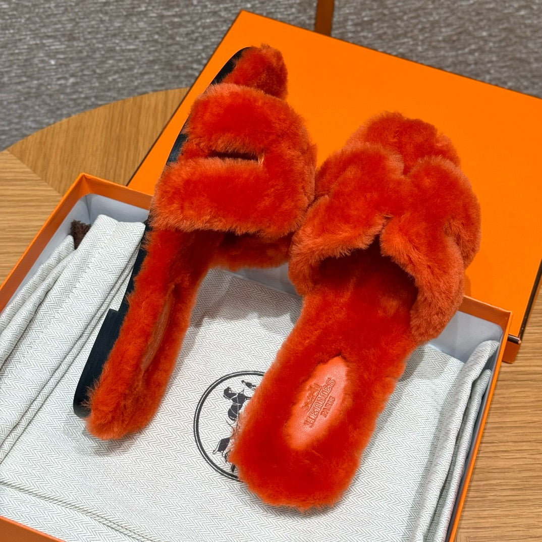 에르메스 Oran 오란 슬리퍼  시어링 (레드)
