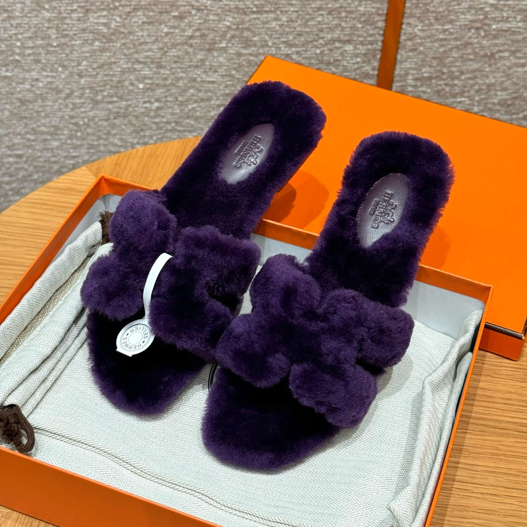 에르메스 Oran 오란 슬리퍼  시어링 (퍼플)