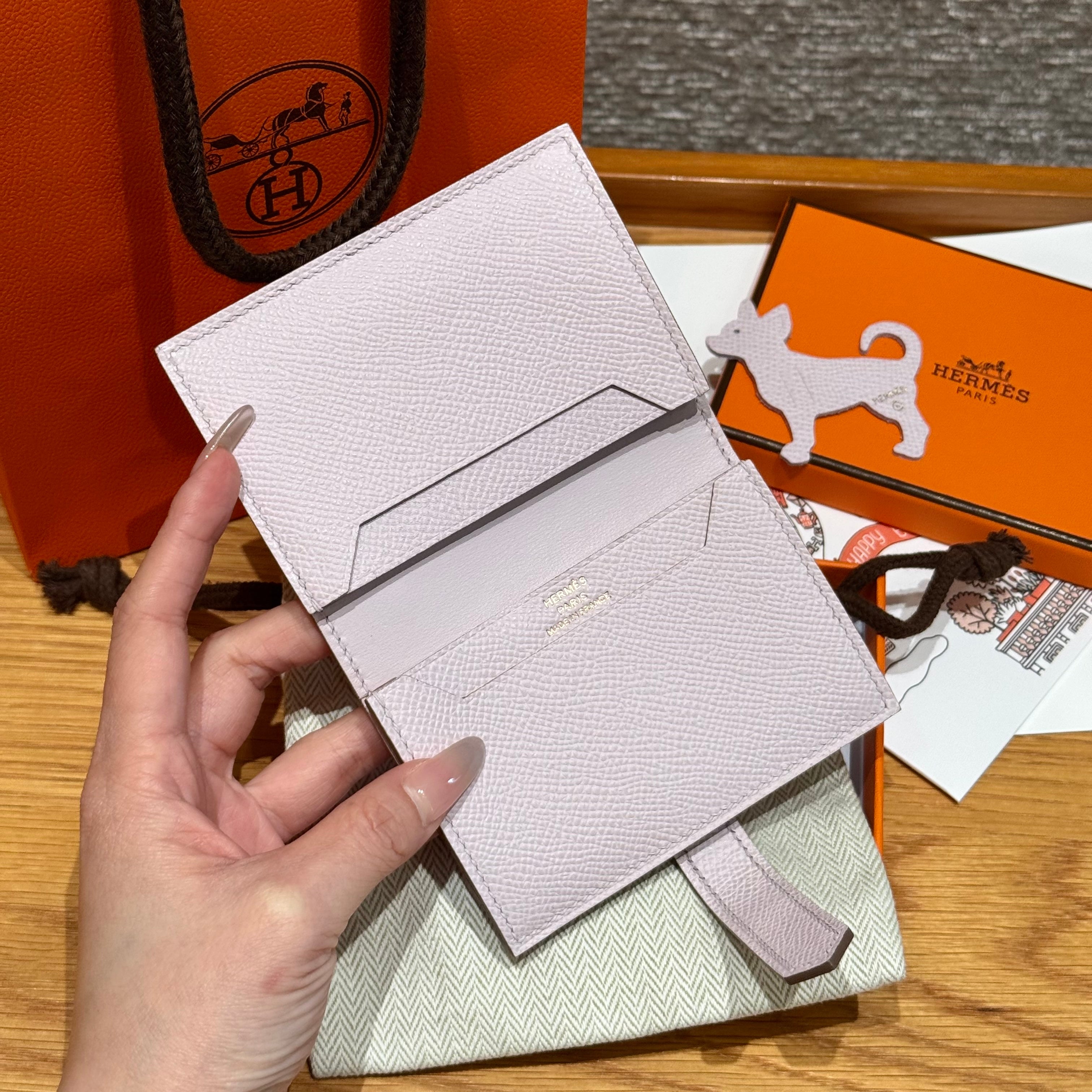 에르메스 베안 카드 지갑 앱송 금장 (모브 페일)