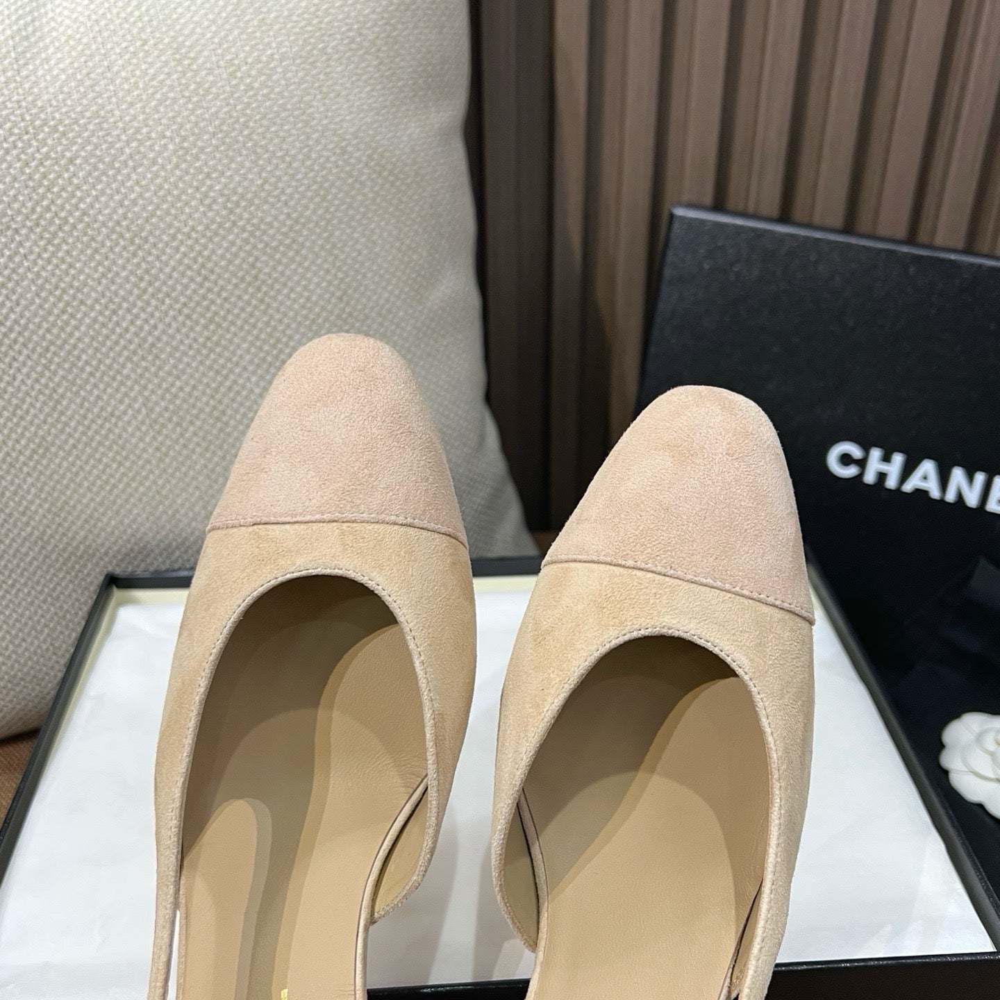 C 스웨이드 슬링백 미드힐