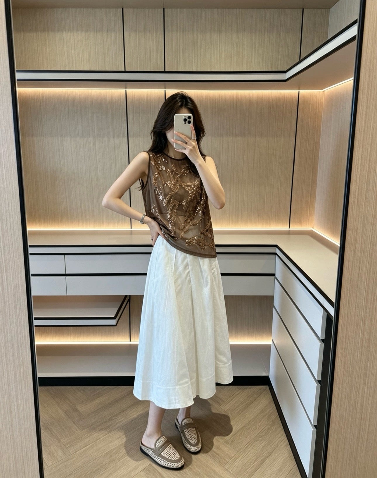 브루넬로 쿠치넬리 핀턱 롱 스커트