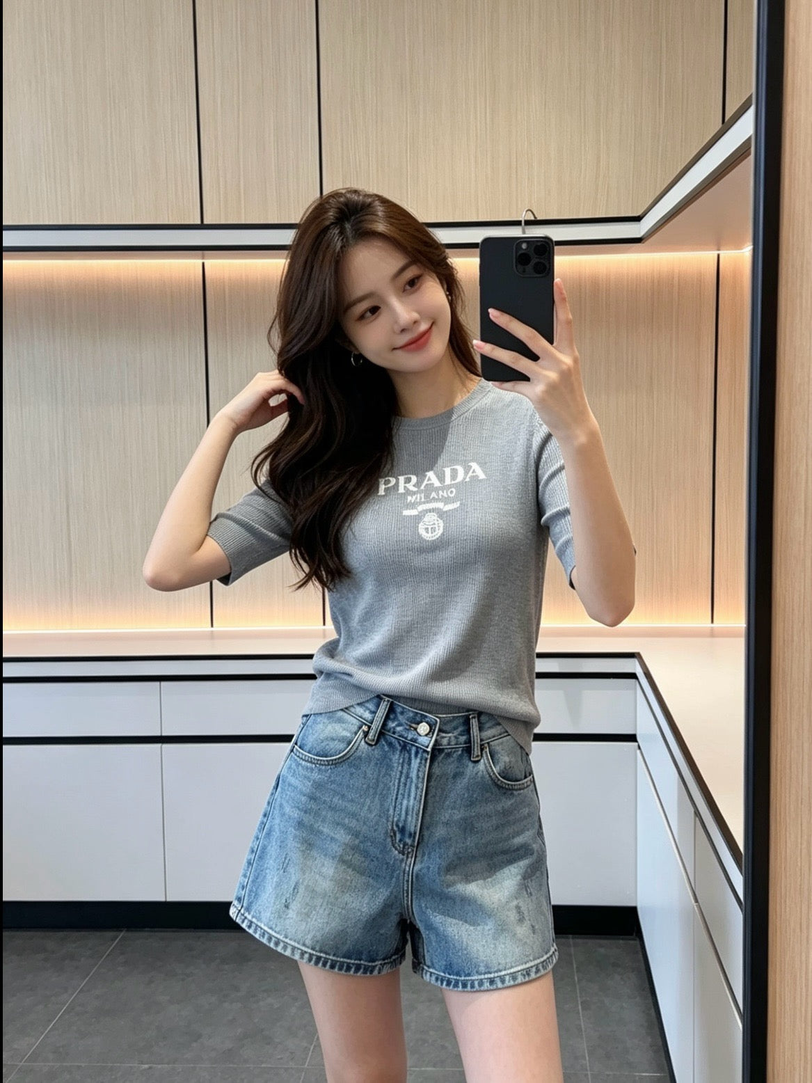 프라다 데님 미니 반바지