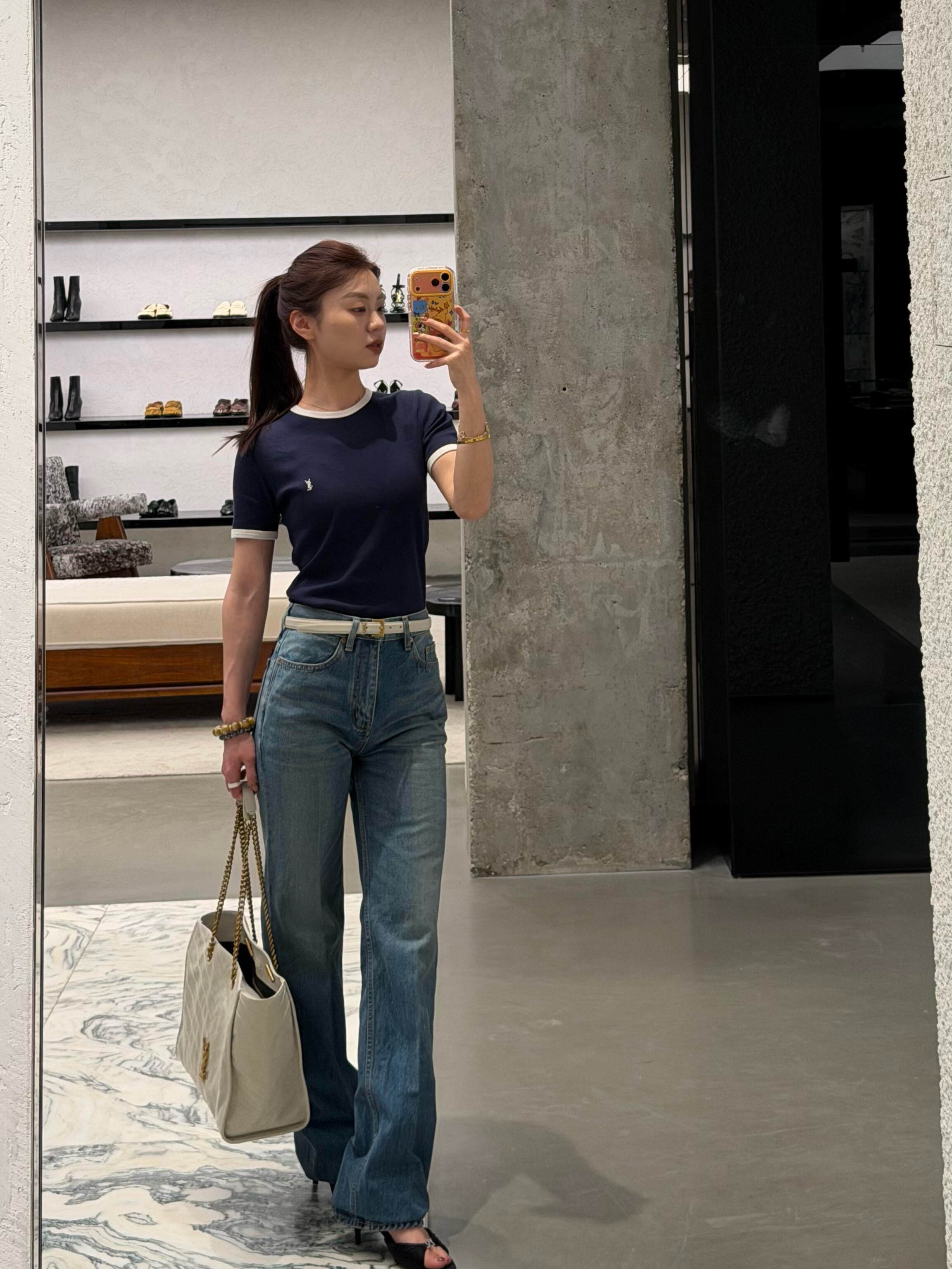 생로랑 리브 코튼 저지 티셔츠