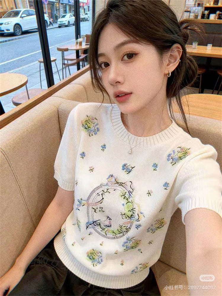 디올 자수 멀티 컬러 니트