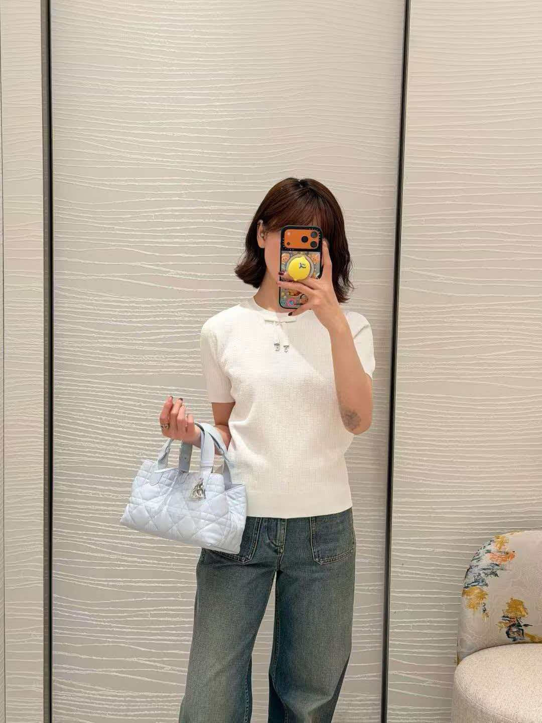 디올 오블리크 반소매 피티드 스웨터