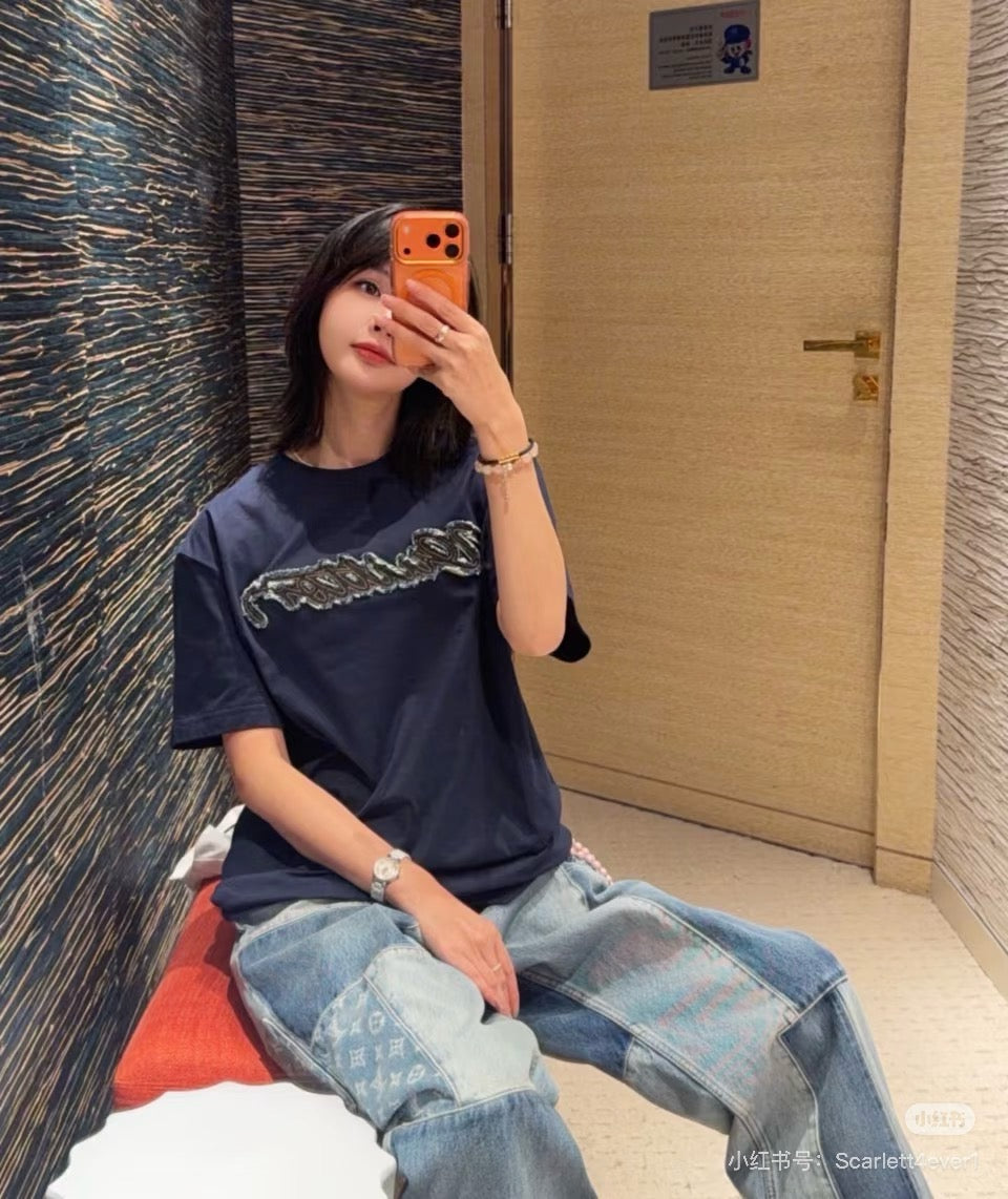 루이비통 데님 로고 티셔츠