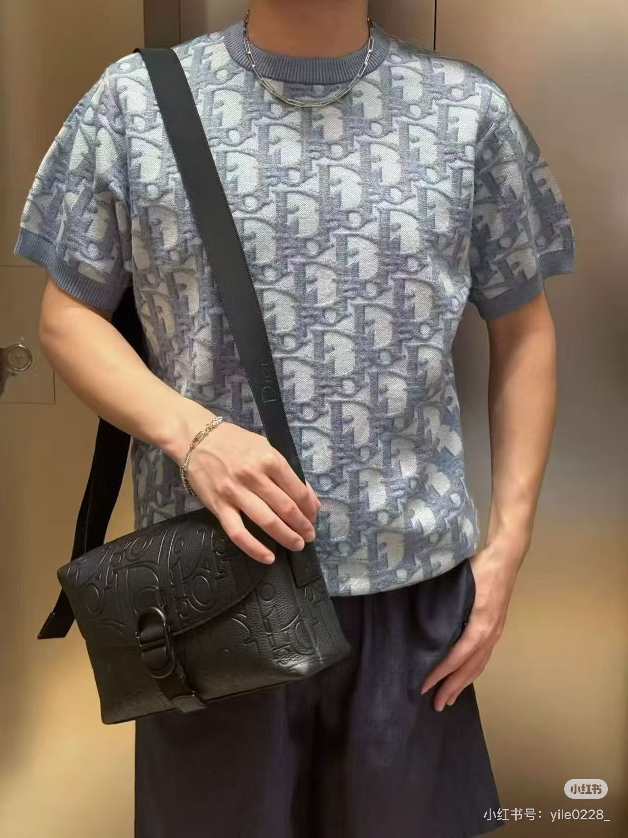 디올 오블리크 자카드 실크 혼방 반팔