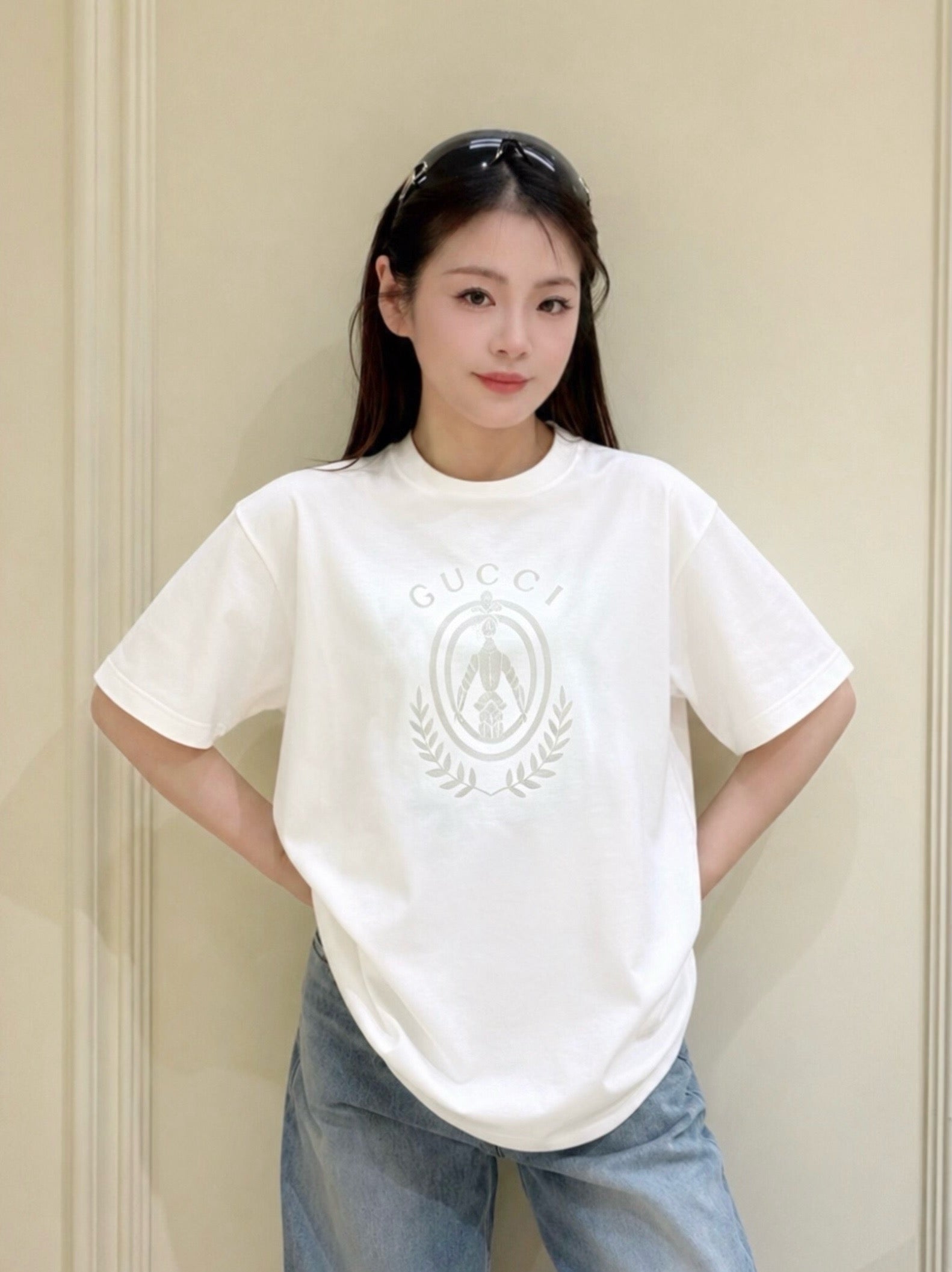 구찌 크레스트 프린트 코튼 저지 티셔츠