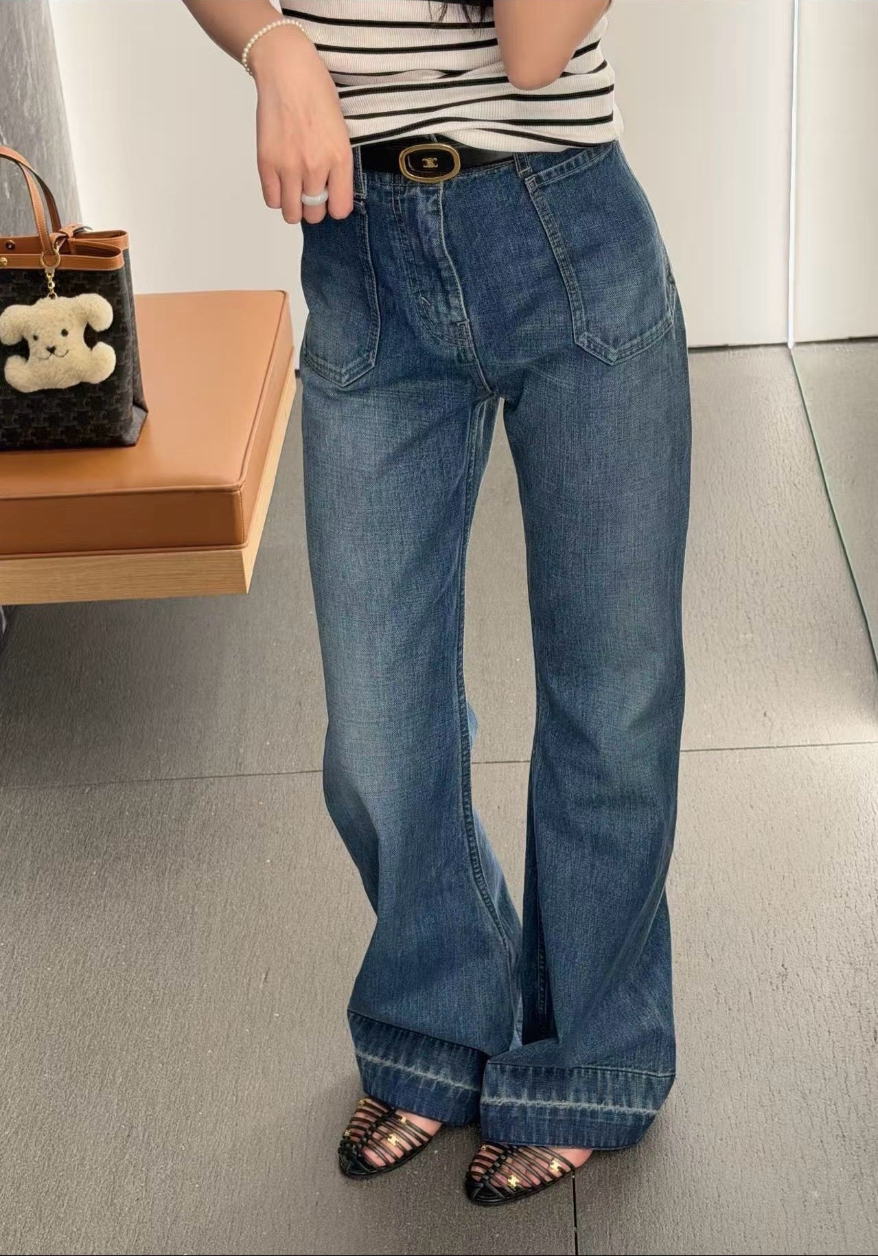 셀린느 트라이옹프 포켓 자수 와이드 데님 팬츠