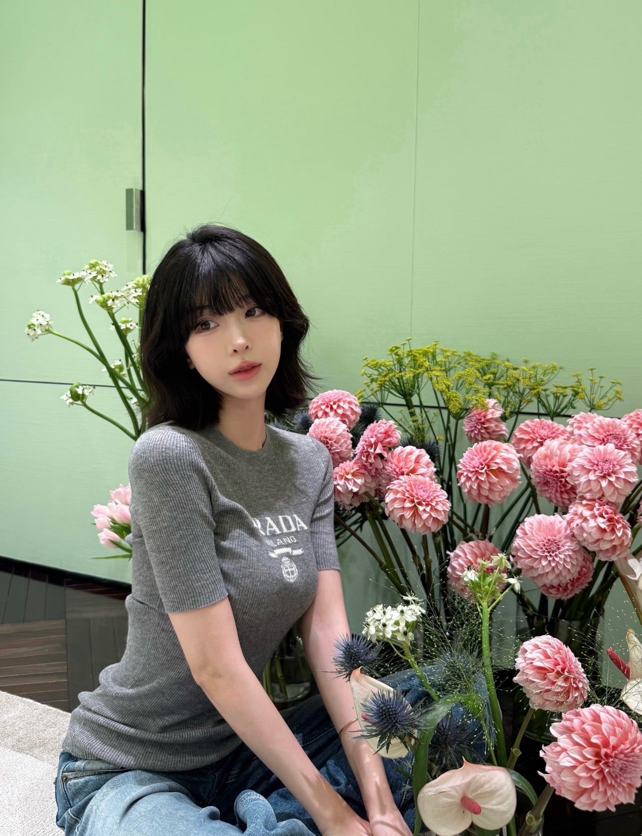 프라다 실크 크루넥 스웨터 티셔츠