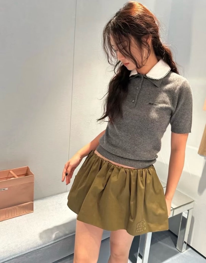 미우미우 자수 포플린 칼라 캐시미어 폴로