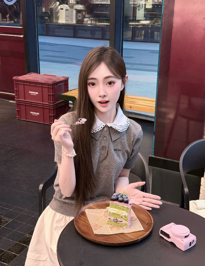 미우미우 자수 포플린 칼라 캐시미어 폴로