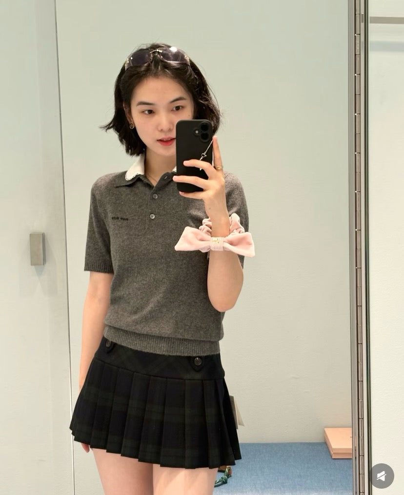 미우미우 자수 포플린 칼라 캐시미어 폴로