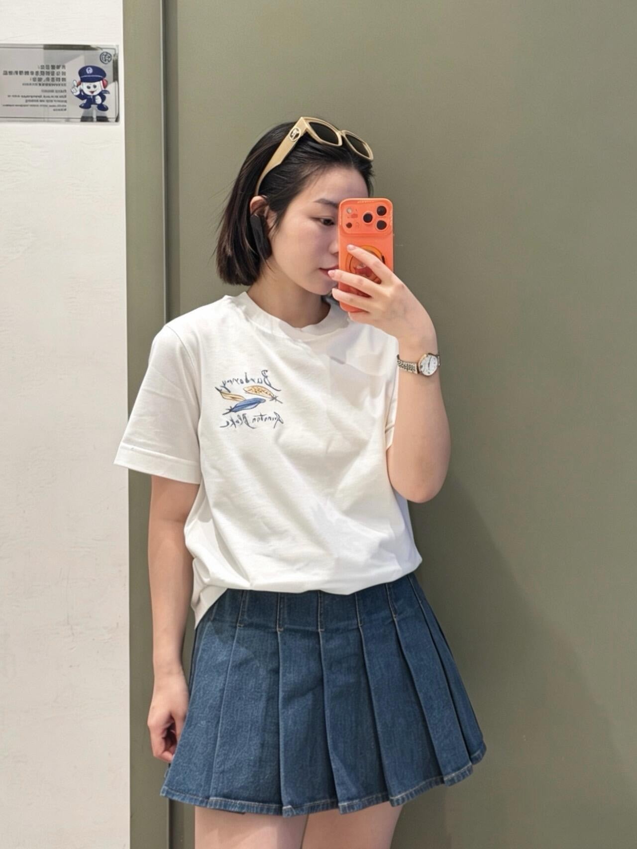 버버디 페더 프린트 코튼 티셔츠