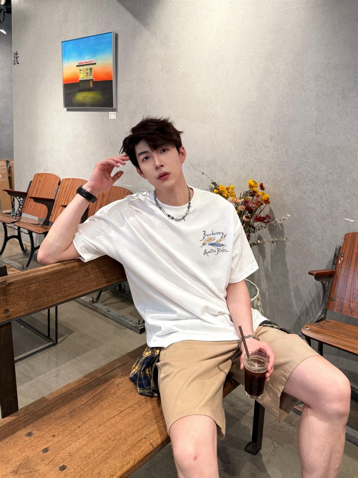 버버디 페더 프린트 코튼 티셔츠