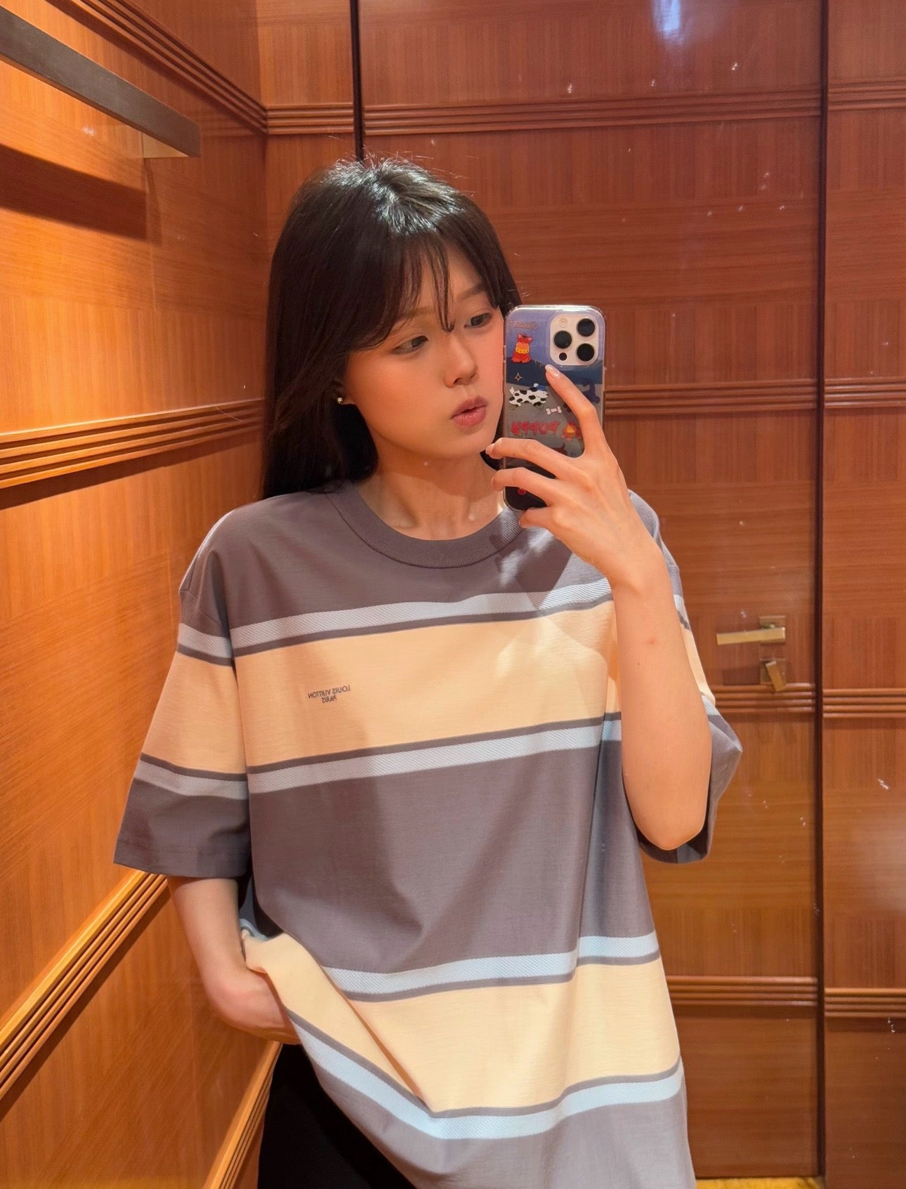 루이비통 스트라이프드 쇼트 슬리브드 티셔츠