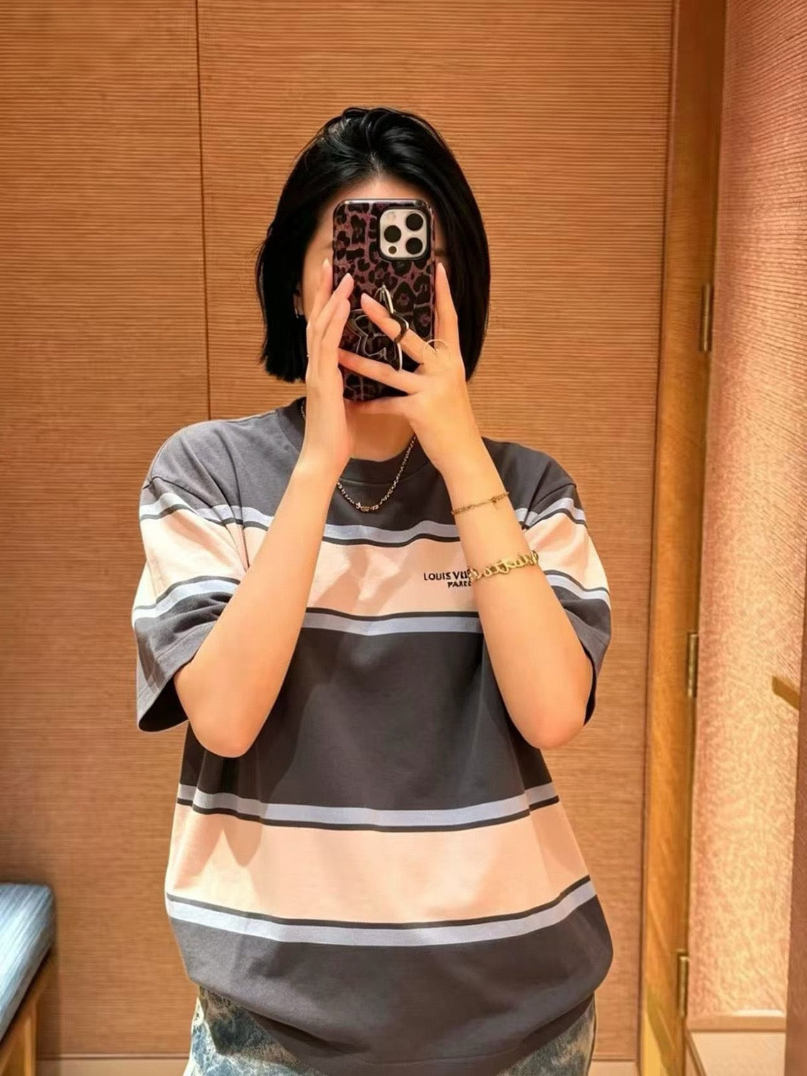 루이비통 스트라이프드 쇼트 슬리브드 티셔츠
