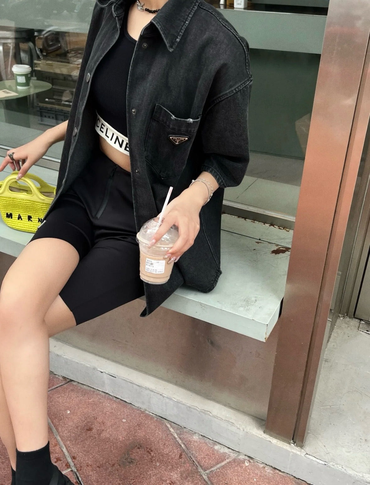 프라다 반팔 데님 셔츠