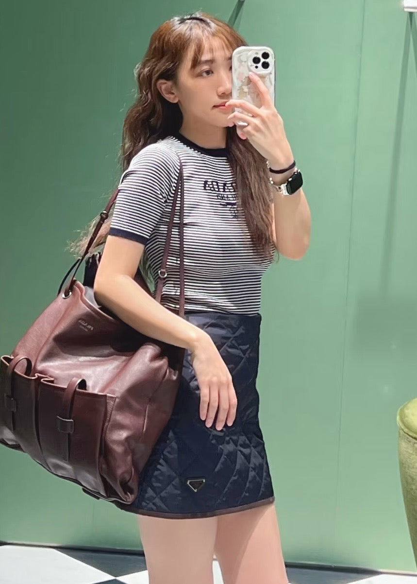 프라다 스트라이프 실크 크루넥 스웨터