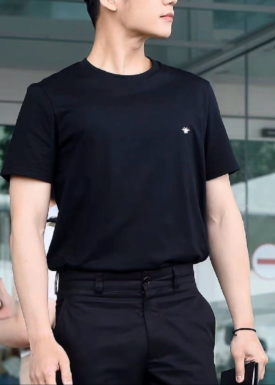 디올 꿀벌 자수 티셔츠 코튼 저지 블랙