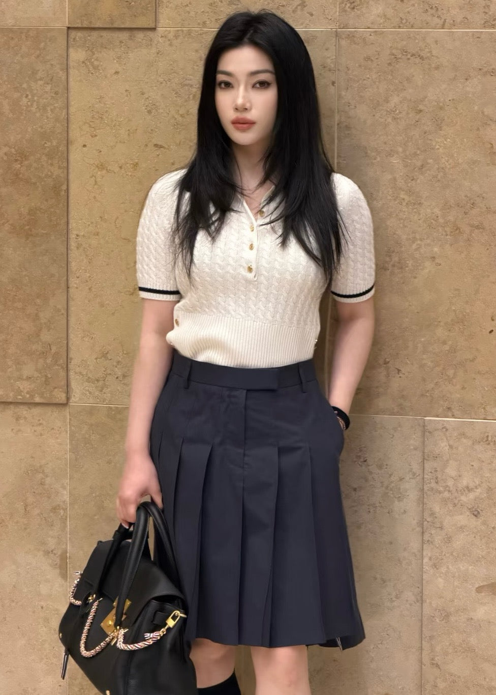 톰브라운 캐시미어 베이비 케이블 스티치 폴로