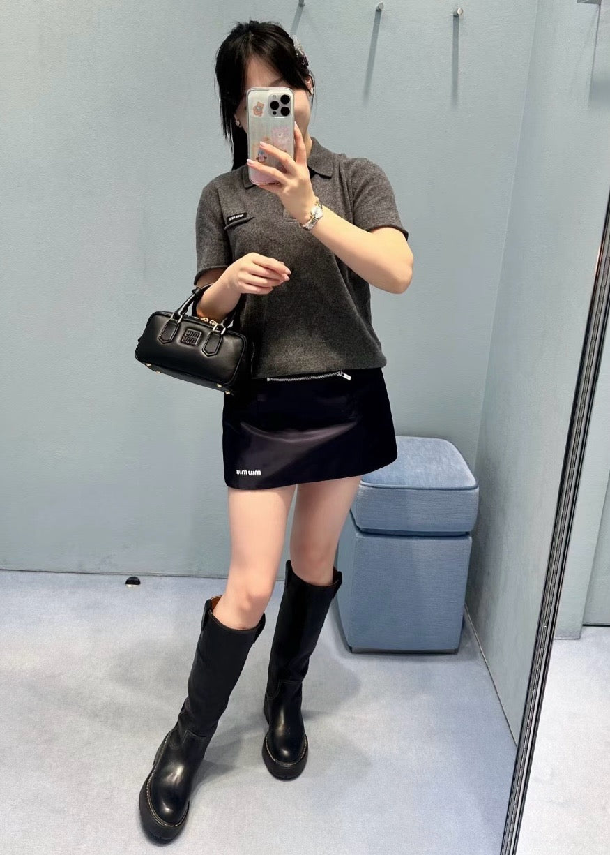 미우미우 캐시미어 폴로 셔츠 슬레이트