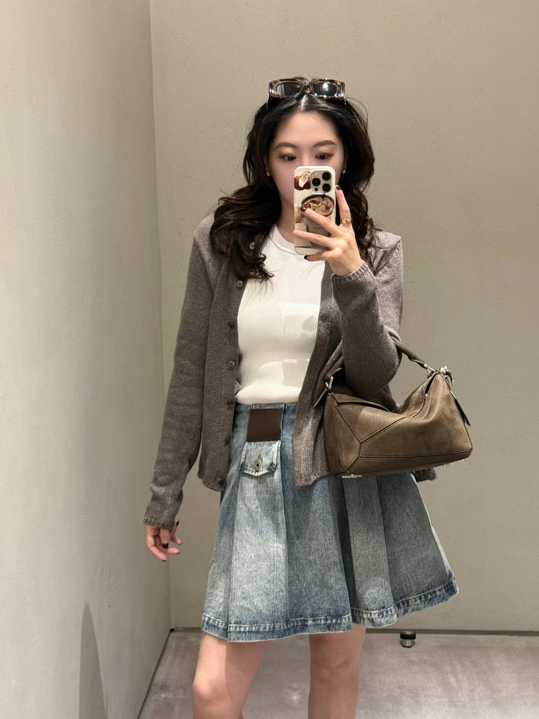 로에베 블루 플리츠 데님 미니스커트