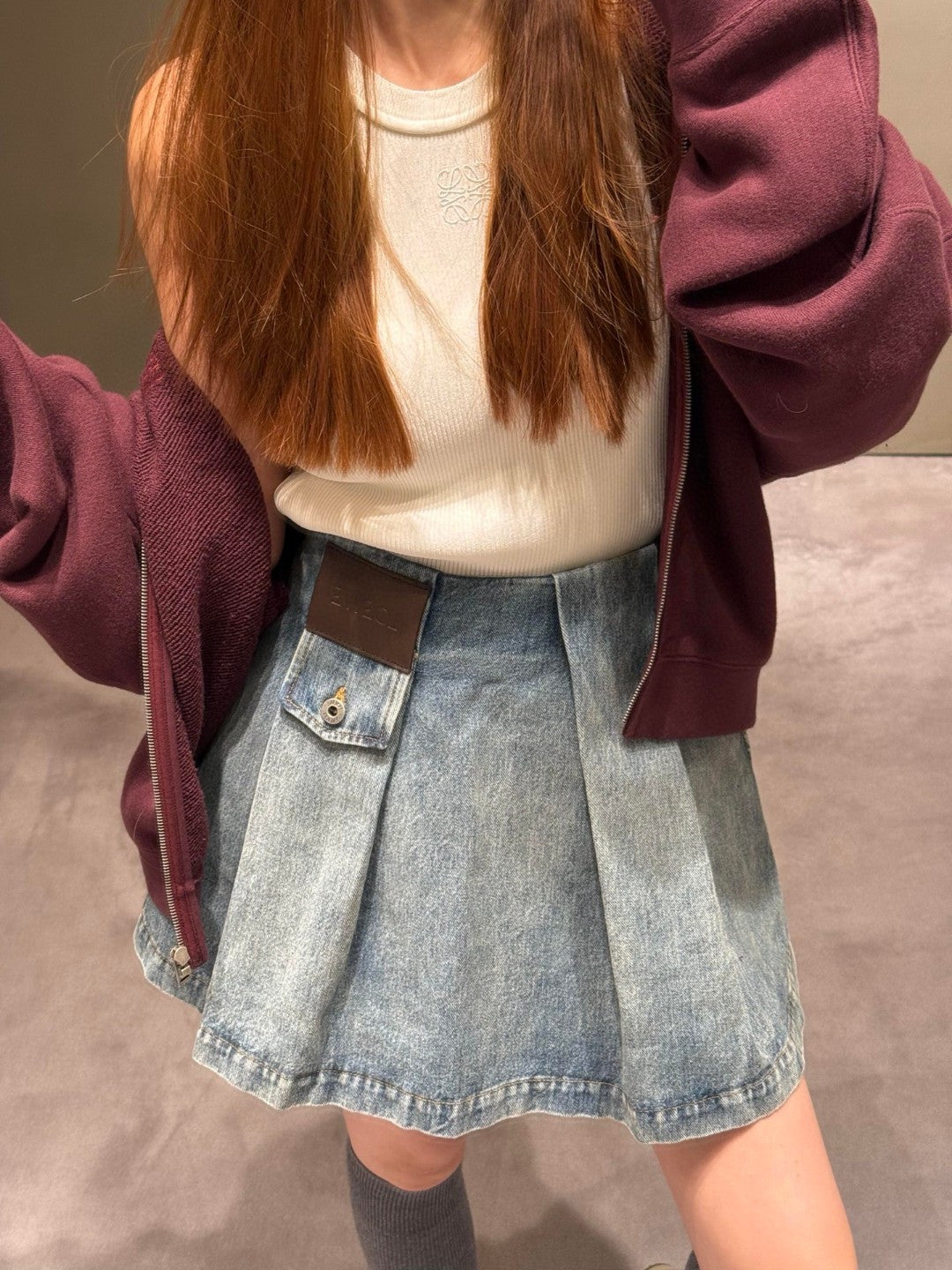 로에베 블루 플리츠 데님 미니스커트