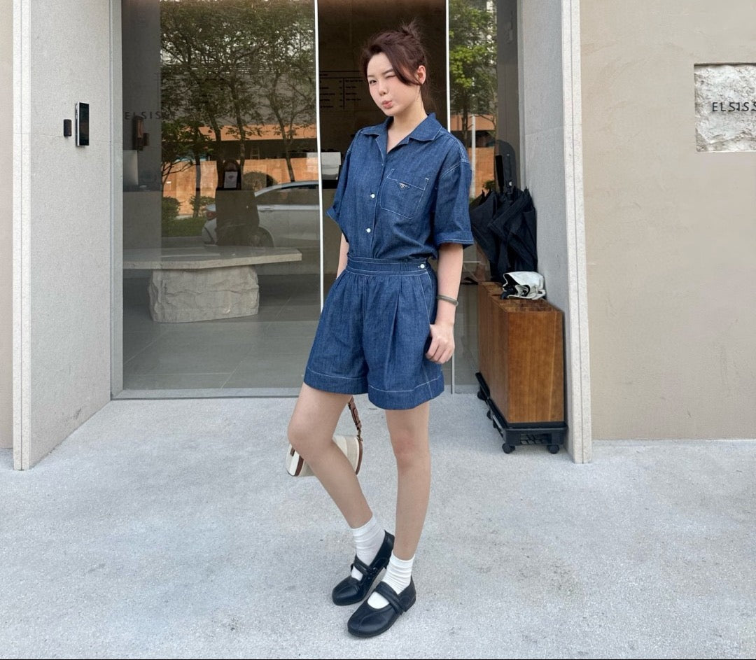 프라다 블루 데님 점프수트