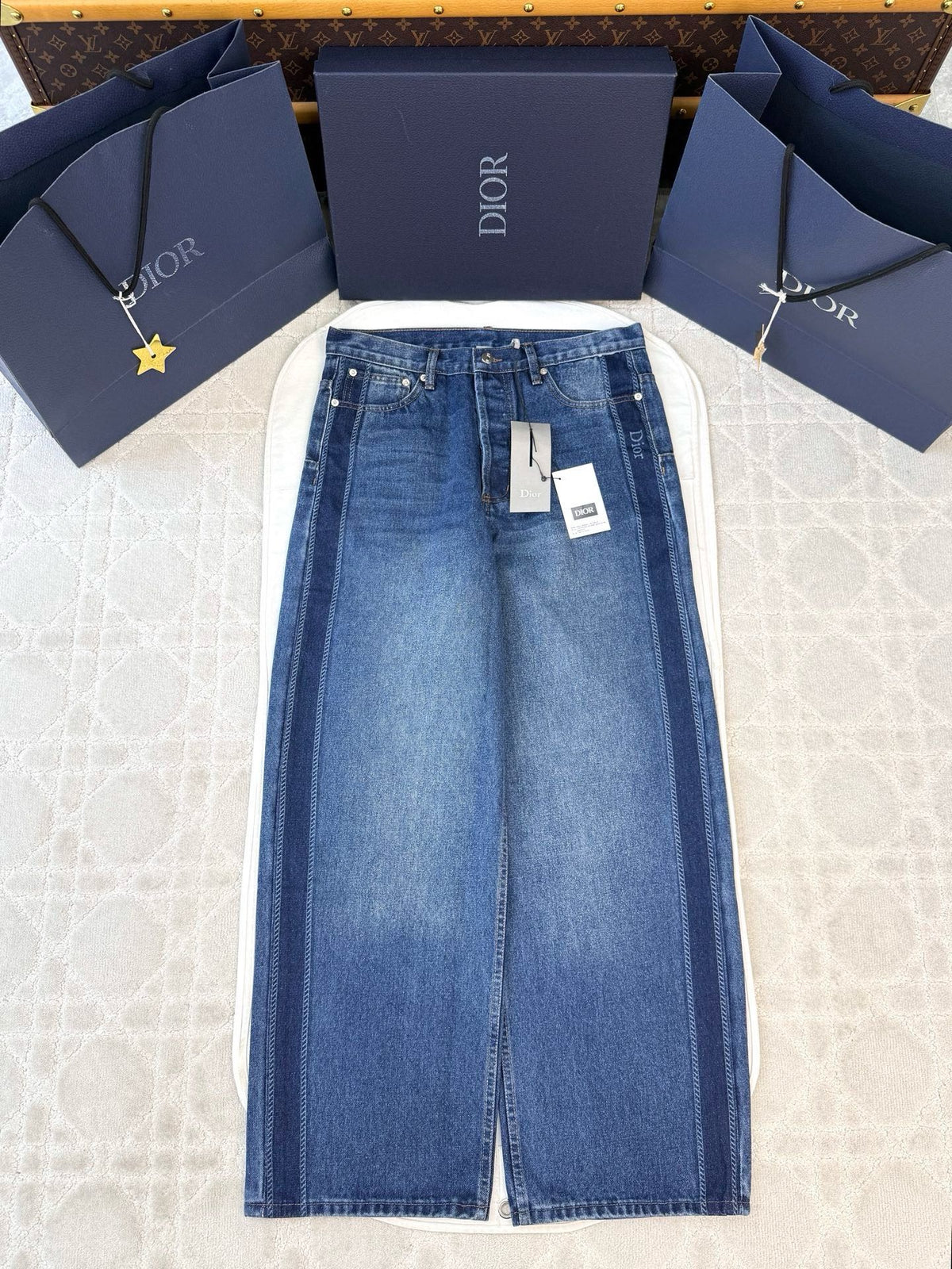 디올 배색 라인 와이드 진