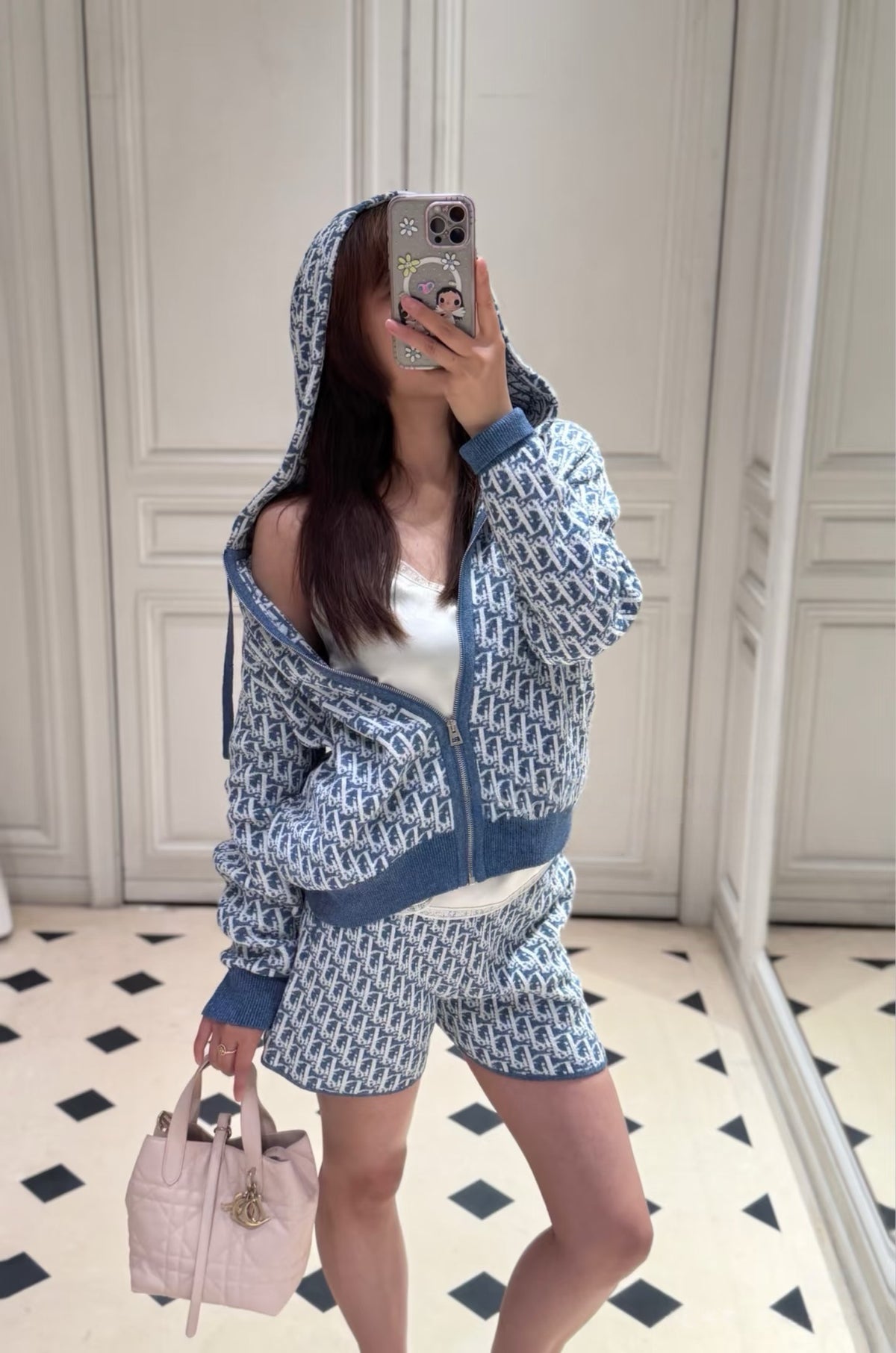 디올 리비에라 후드 지퍼 가디건